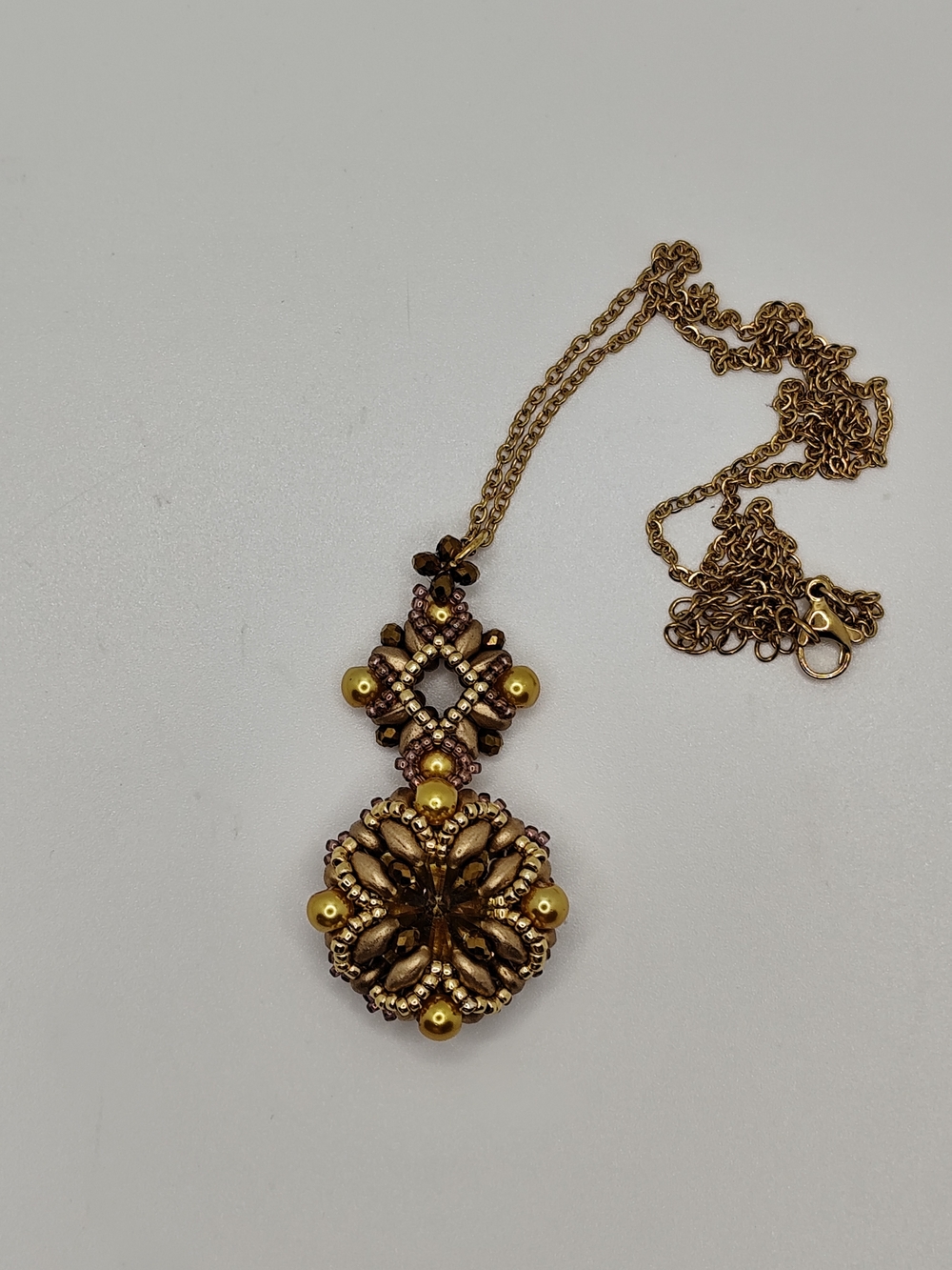 Gold Beaded Floral Pendant Necklace - Women Jewelry